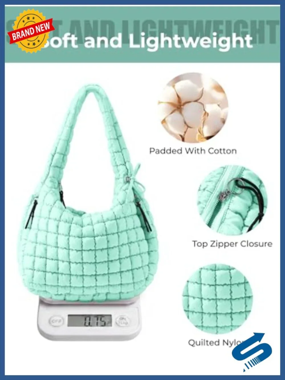 Quilted Puffer Tote Bag Nylon Crossbody Hobo Shoulder Bag Puffy Purse Large